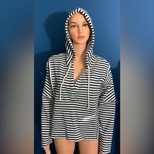 Striped Black and White Hoodie Sweatshirt